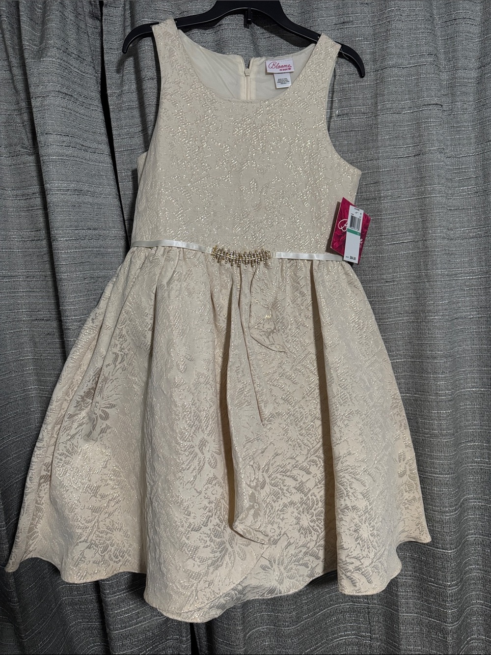 Bloome Cream Floral Jacquard Satin Ribbon Party Dress